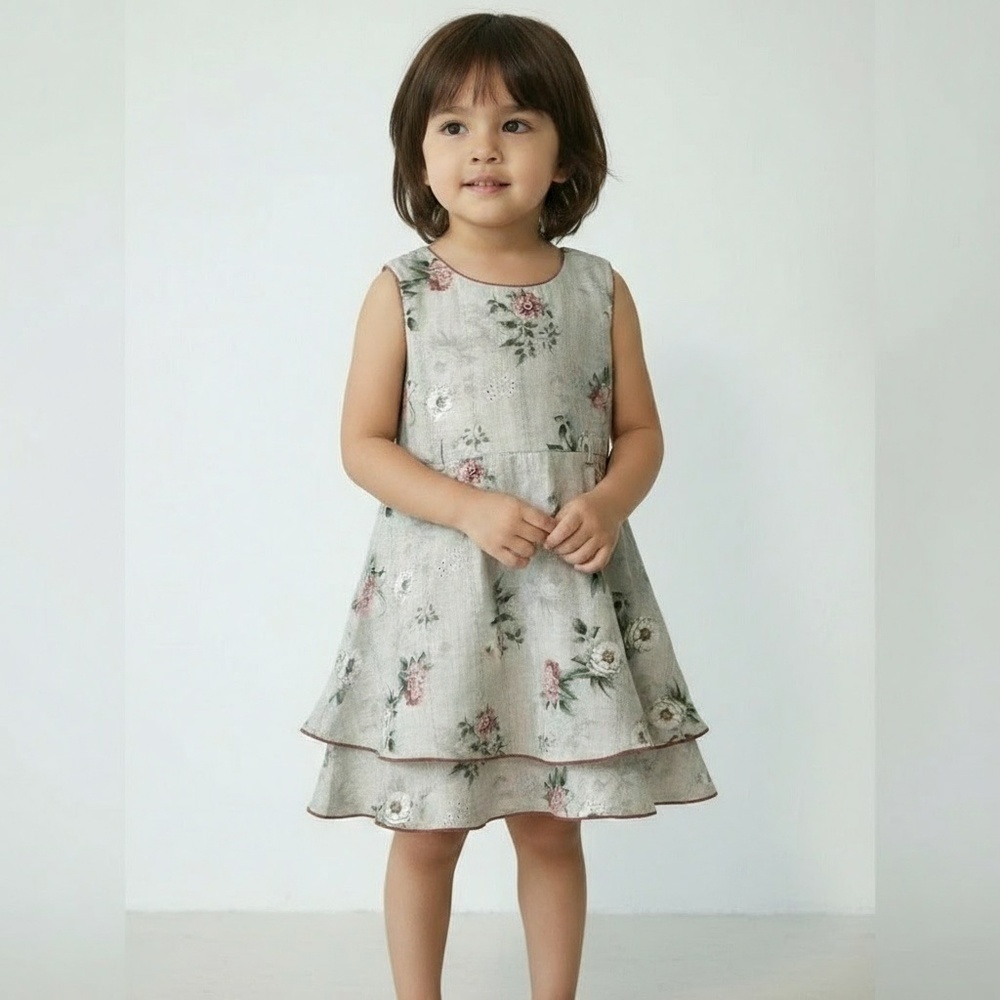 Qt Gi Girls Dress Size 4T Floral Sleeveless Scalloped Hem Summer Casual
